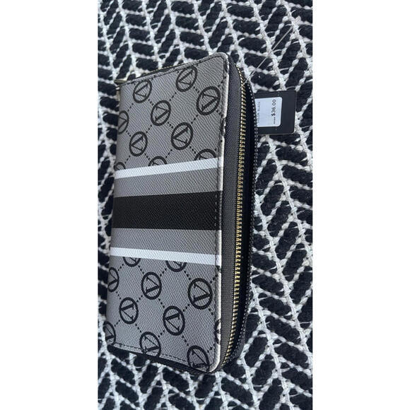 Vera Bradley Vera Signature Zip Around Wallet Black Gray Monogram Stripe Logo NW - Picture 7 of 9